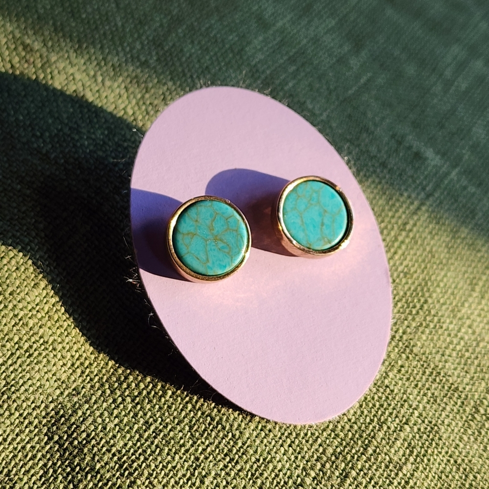 Vintage Turquoise and Gold Stud Earrings